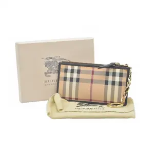 Pre-owned BURBERRY leather Small Leather Goods $350 Nova Check Coated Canvas Key Case Beige