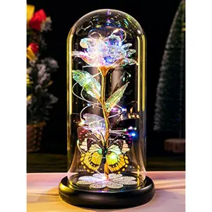 Mothers Day Rose Gifts for Mom Birthday Gift for Women Galaxy Glass Rose in Glass Dome Forever Eternal Crystal Roses with Butterfly Mother's Day Flowers Gifts for Wife Daughter Grandma Sister Colorful