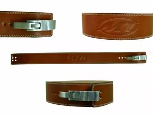MT Brown Leather Powerlifting Belt | Gym & Weightlifting | Lever Buckle | 4" Wide Support | S, L, XL