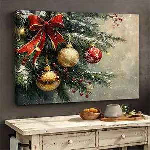1 Piece Framed Christmas Tree Hanging Decoration Canvas Wall Art, Festive Natural Style Design, Core Decoration for Small House, Living Room Holiday Home Decoration, Christmas Wall Art, Family Gift, Joyful Home Embellishment, Vibrant Space Decoration, Bes