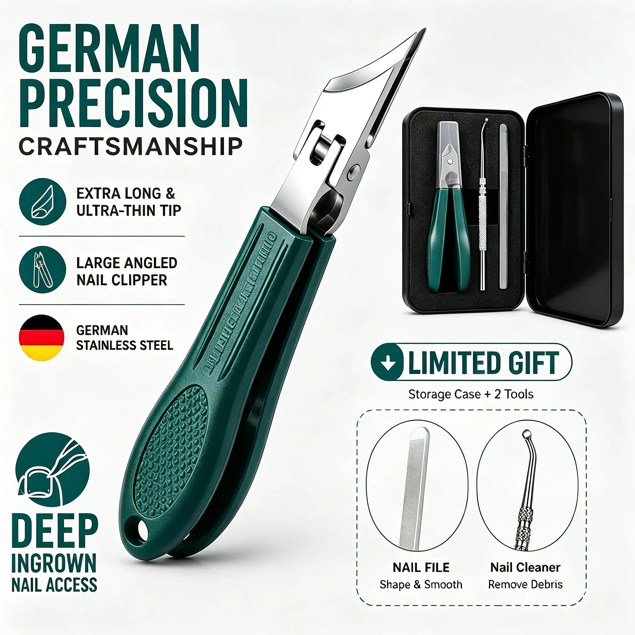 Eagle Beak Beveled Nail Clippers, 3Pcs/4Pcs Manicure Set, Wide Jaw Opening Anti-Splash Slanted Nail Clipper, Long Handle Wide Jaw Opening Anti-Splash Slanted Edge Nail Clipper for Thick Nails,Seniors&Ingrown Care