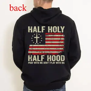 Half Holy Half Hood Pray With Me Don't Play With Me Graphic Hoodie Casual Fabric Hooded Sweatshirt Trendy Tops for Women for Men