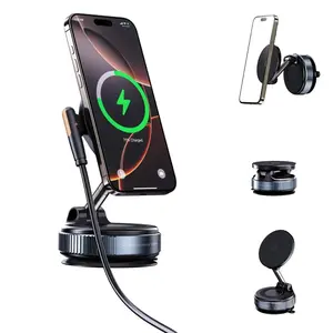 Wireless charging vacuum suction cup phone holder, 360° adjustable suction cup phone mount, suitable for car dashboards/windshields, compatible with iPhone 17/16/15/14/13/12/11