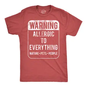 Mens Funny T Shirts Warning Allergic to Everything Sarcastic Graphic Tee for Men Mens Funny T Shirts Cool Vintage Fashion T-Shirt Gift Classic Menswear Sarcastic Apparel for Men Funny Introvert Short Sleeve Red -