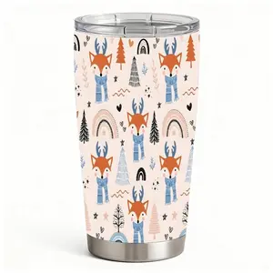 20oz Cute Cartoon Fox with Antlers and Scarf Stainless Steel Tumbler， Tumbler with Lid Double Wall Vacuum Insulated Travel Mug