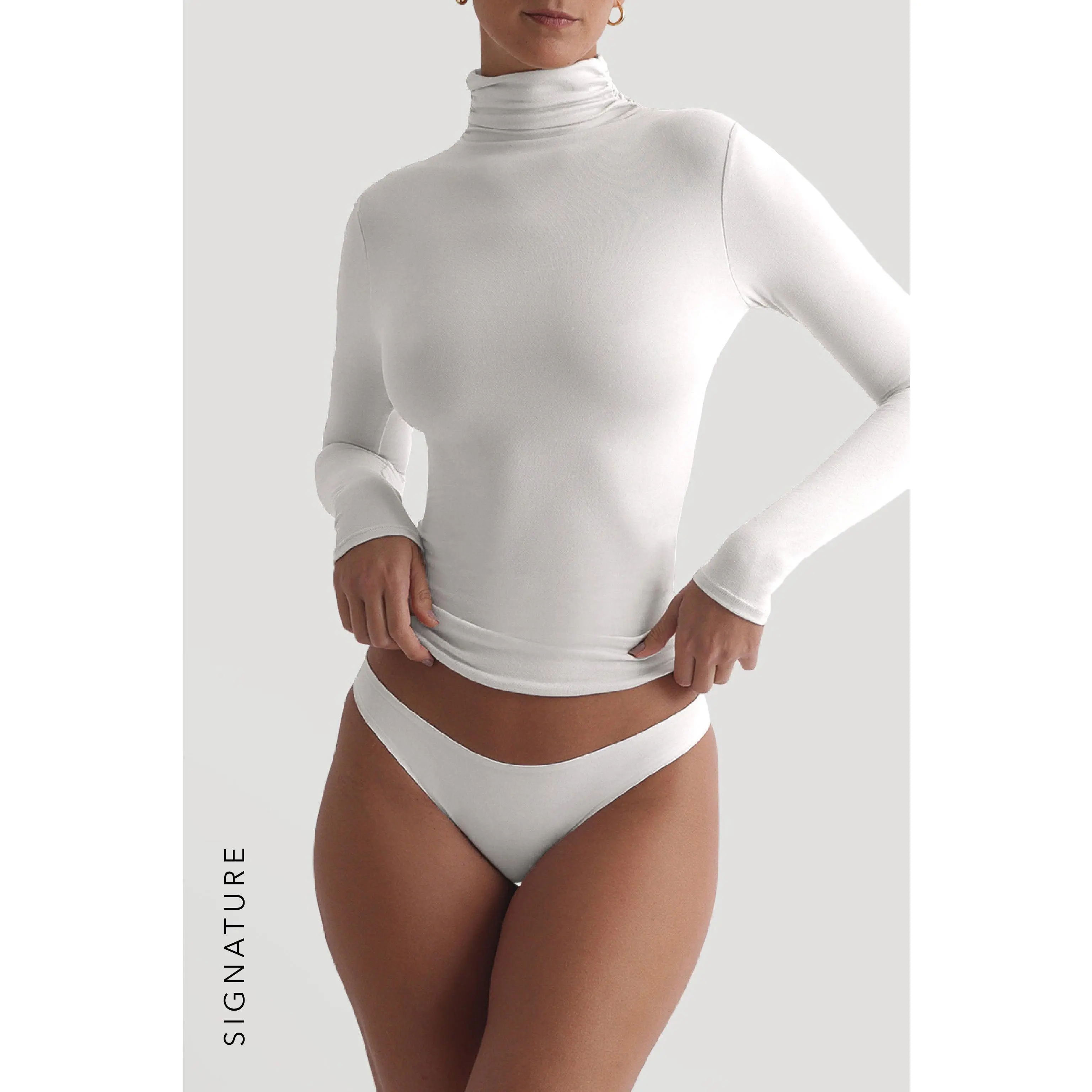 Refined Long Sleeve Turtleneck T-Shirt - White
