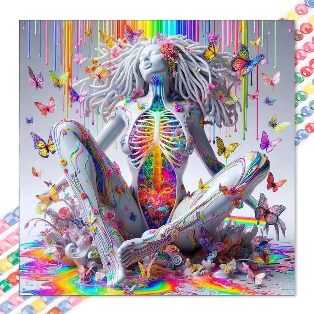 1 set of DIY diamond painting kit, 5D diamond art kit, DIY decoration with colorful women, transparent skeleton, and butterflies. Mosaic, diamond art, DIY art home decor, Wall Art Painting, suitable for Christmas, Diy Craft Supplies.