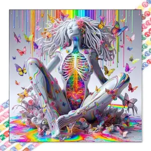 1 set of DIY diamond painting kit, 5D diamond art kit, DIY decoration with colorful women, transparent skeleton, and butterflies. Mosaic, diamond art, DIY art home decor, Wall Art Painting, suitable for Christmas.