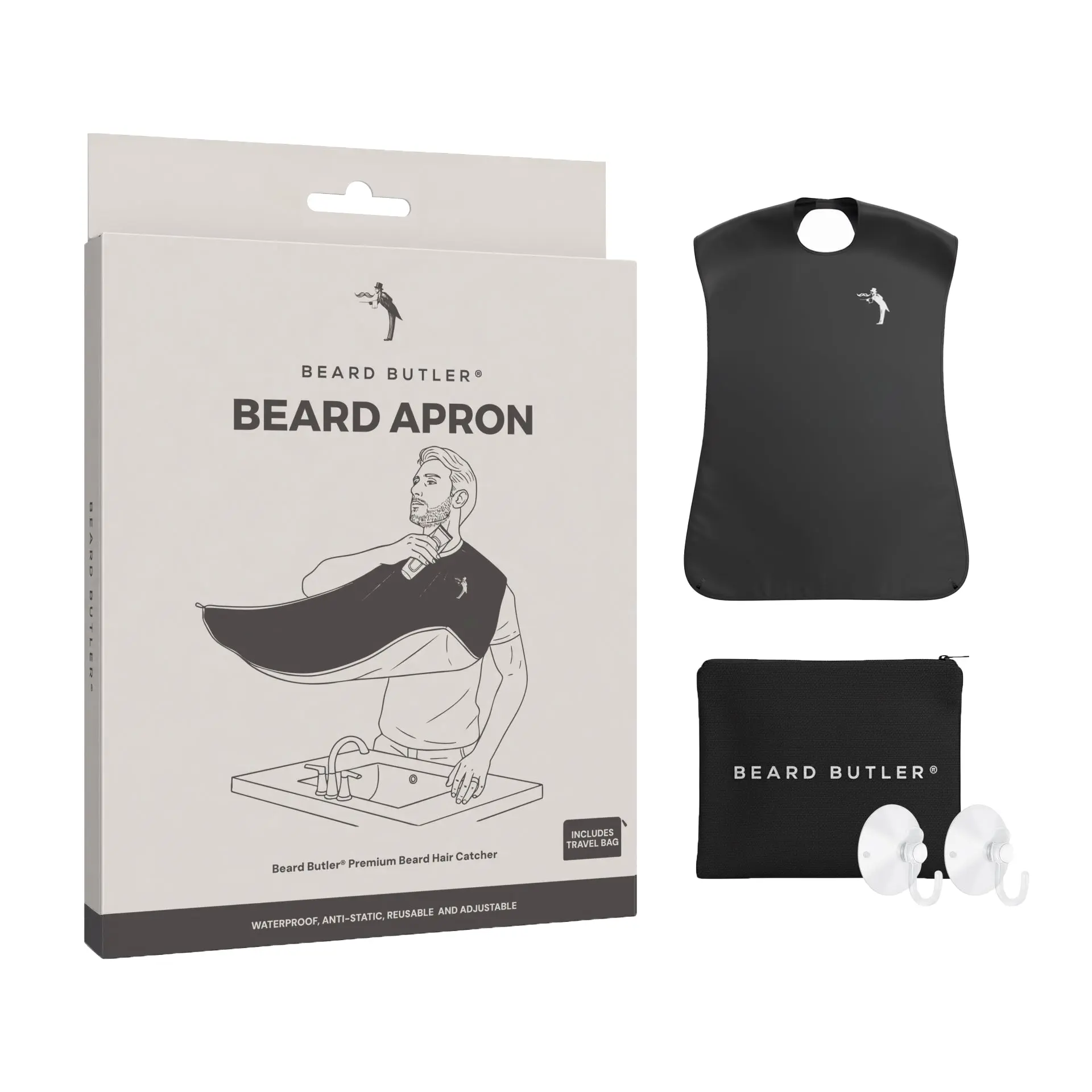 Beard Butler® Beard Apron - with Suction Cups & Travel Case Non-Stick Trimming Bib