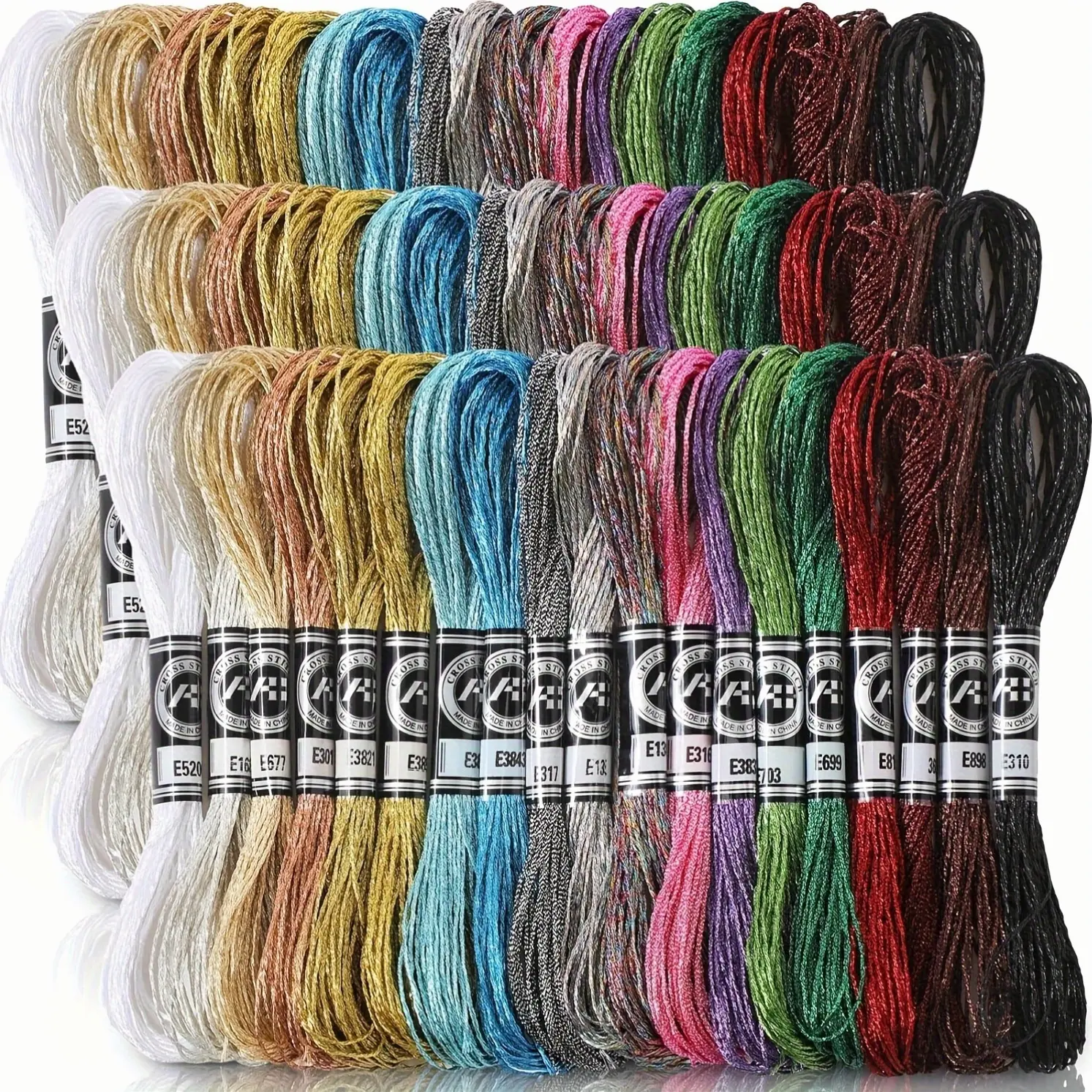 19-Piece Metallic Embroidery Floss Set, 166 Yds Total, 19 Unique Colors Glitter Thread for Cross-Stitching, Friendship Bracelets, Craft Projects