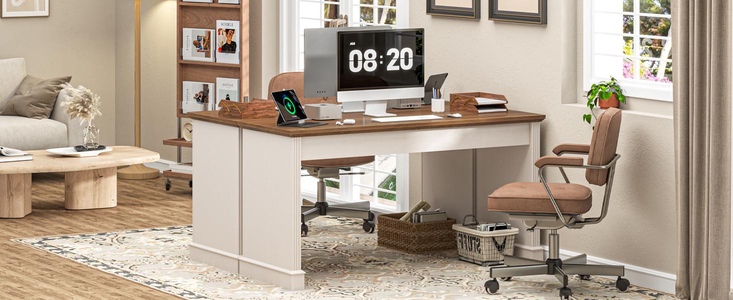 Vabches Farmhouse 59" Executive Simple Sturdy Computer Desk,Spacious Workstation for Home Office, Remote Work & Study,Pure Black