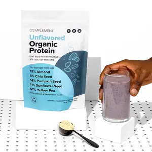 Unflavored Organic Plant Protein for Strength, Recovery & Longevity – No Chalky Taste & Smooth Digestion – Transparent Blend of Almond, Pea, Chia, Sunflower & Pumpkin Seed | COMPLEMENT Protein – Vegan, 15g Protein, 85 Calories, 1g Net Carbs – 30 Servings