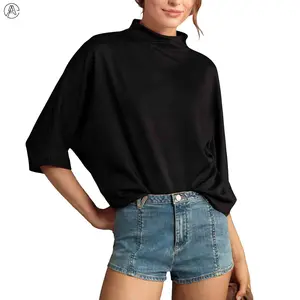 Arssm Women’s Mock Neck Blouse – Oversized Half Sleeve Turtleneck Top for Business Casual Office & Everyday Outfits