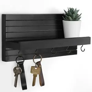 Key Holder for Wall, Decorative Key and Mail Holder with Shelf Has Large Hooks for Bags, Coats, Umbrella – Paulownia Wood Key (9.8”W x 6.7”H x 4.2”D) Wall Mount Design Wall Mounted Organizer