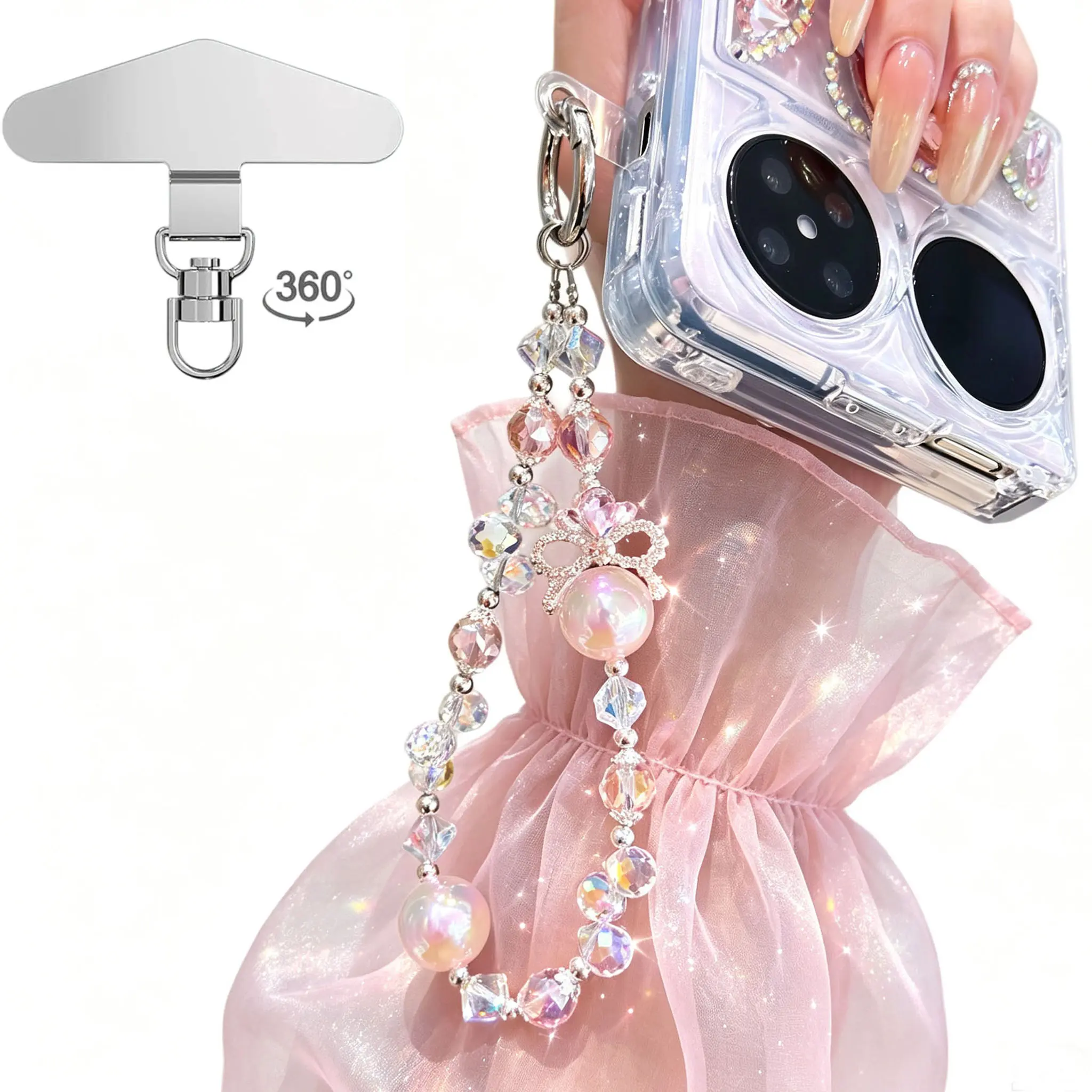 Women's Handmade Beaded Phone Charm Lanyard - Crystal, Steel, Durable Mobile  with Wrist Strap, Colorful Beads, Case Compatibility, Fits Most Phones for Daily Decoration Smartphone Metal Metal Plastic Plastic unique gift idea chain trendy accessory
