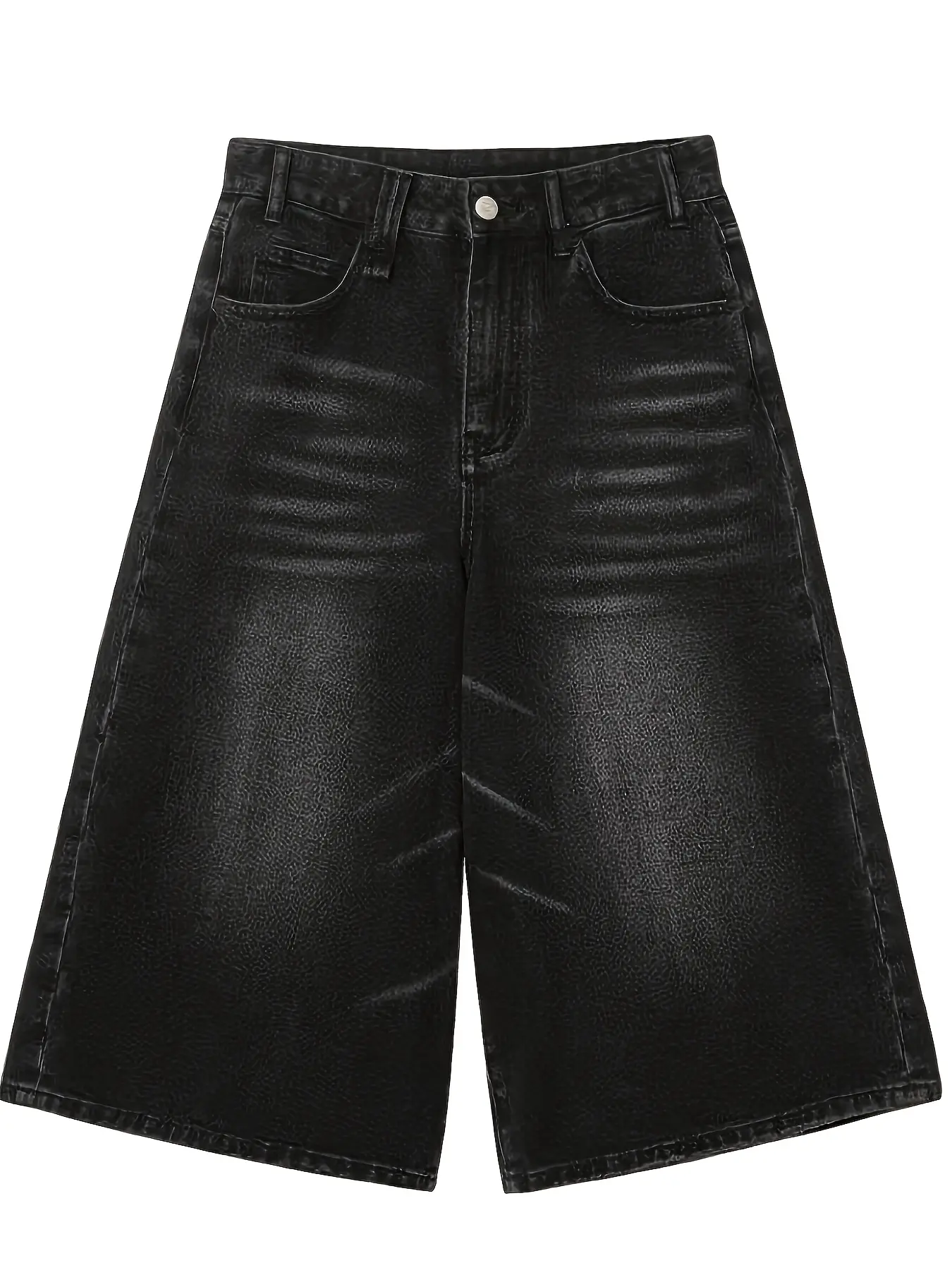 Men's Trendy Loose-Fit Distressed Denim Capris – Wide-Leg Cropped Jeans with Pockets, Casual Streetwear Style