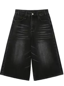 Men's Trendy Loose-Fit Distressed Denim Capris – Wide-Leg Cropped Jeans with Pockets, Casual Streetwear Style