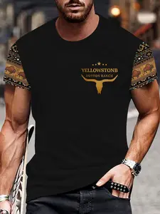 Yellowstone Dutton Ranch Printed T-Shirt, Western Vintage Style Short Sleeve, Fashionable Comfort Design, Perfect Daily Wear Gift Choice