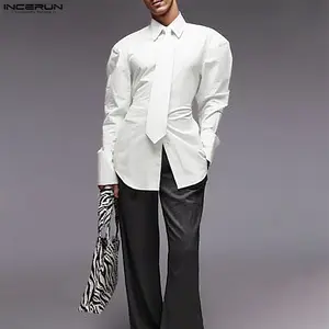 INCERUN Mens Spring Autumn French Retro Gothic Style Puff Sleeve Slim Fit Shirt with Tie Detail for Party Stage Performance Halloween Costume