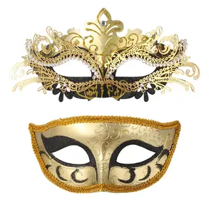 OIDEA 2Pcs Velvet-Decorated Plastic Metallic Floral Lightweight Couples Venetian Rhinestone Mask Set, Festive Party Accessories for Prom, Carnival, Wedding