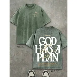 Unisex Washed Vintage "GOD HAS A PLAN" Bible Verse Print Oversized T-Shirt |   Y2K Religious Faith High Street American Retro Streetwear Top