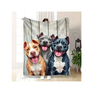 3-Pack Sad Dogs Flannel Blanket -%, All-Season Warmth, 200-250gsm Heavyweight, Pitbull & Dog Design, Contemporary Bedspread Home, Travel, Camping - Dog Lovers (Golden Color