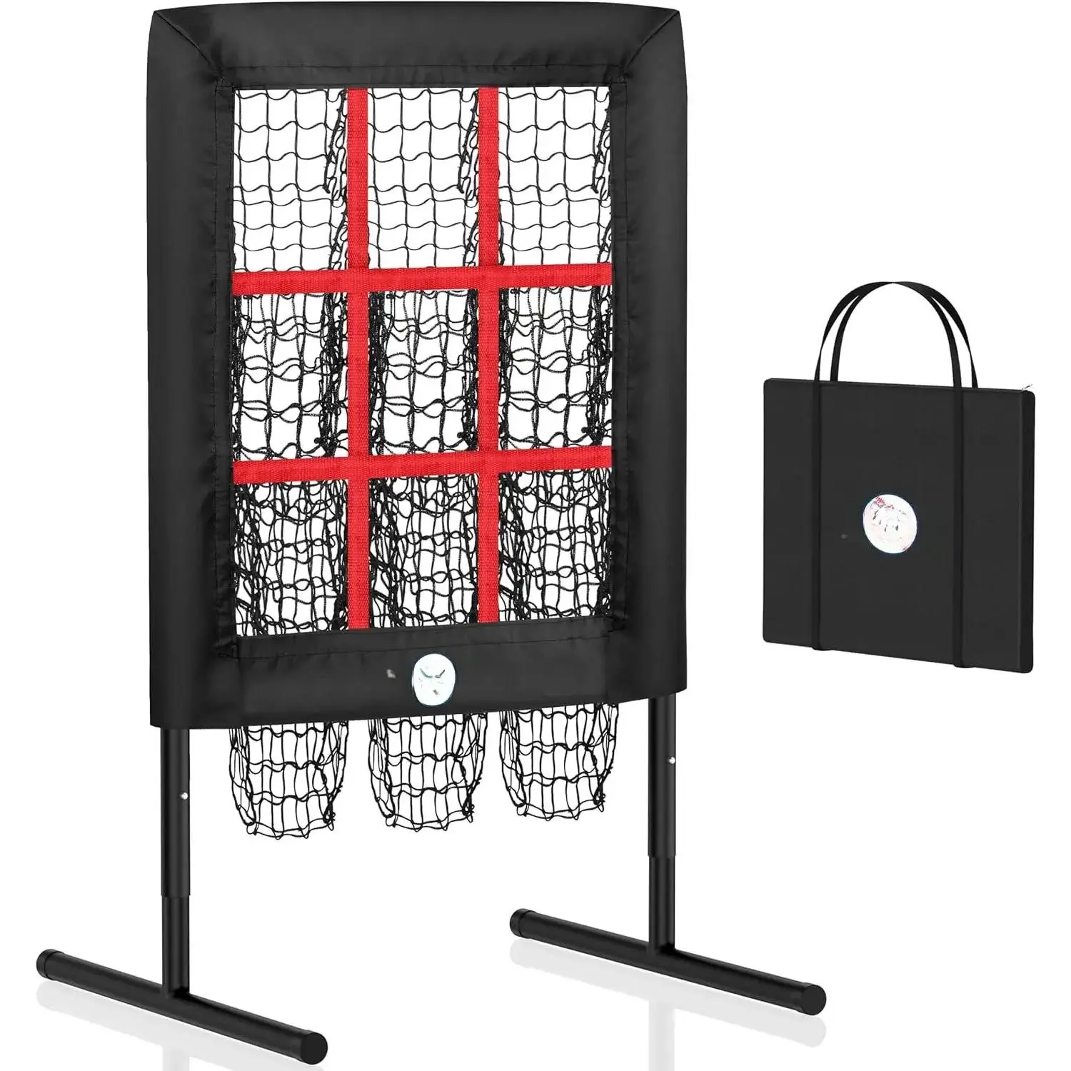 9 Hole Pitching Net with Strike Zone, Baseball Pitching Target, Softball Pitching Net, Protable and Adjustable Pitcher  Equipment with Throwing Pitching Target