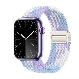 Pink Braided Elastic Apple Watch Band, Soft Stretch Fit Breathable Watch Strap for Series 9/8/7/SE/Ultra 2