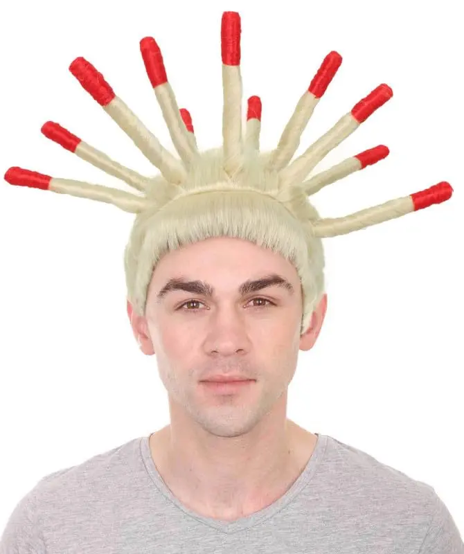 Men's Rapper Spiky Dreadlocks Wig, Multi-Hued Tips, Ideal for Halloween, Flame-Retardant Synthetic Material - Color Blonde & Red