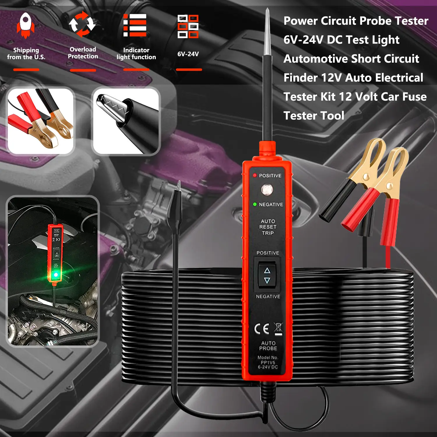 ZKTOOL Power Circuit Probe Tester 6V-24V DC Test Light Automotive Short Circuit Finder 12V Auto Electrical Tester Kit 12 Volt Car Fuse Tester Tool Com