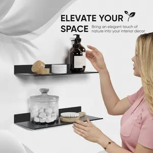 1pc Aluminum Wall-Mounted Shelf - Space-Saving Floating Shelf with Self-Adhesive Mounting, No Drilling Needed, Holds Up to 9.07 KG, Multi-Room Use for Bathroom, Bedroom, Kitchen, Art & Plant Display, Modern Home Decor, Bathroom Wall Decor, Shelves
