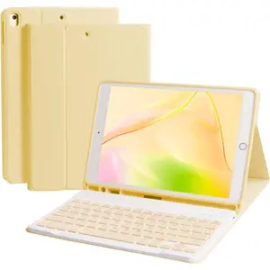 Keyboard Case for iPad 10.2" 9th 8th 7th Generation, Integrated  Pencil Holder-Detachable Wireless Keyboard with Pencil Holder for iPad Pro 10.5" / iPad Air 3rd Gen-Yellow