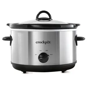 Crock-Pot 4.5qt Slow Cooker Silver: Ceramic, Glass, Stainless Steel, 3 Settings, Stay-Cool Handles, Dishwasher-Safe