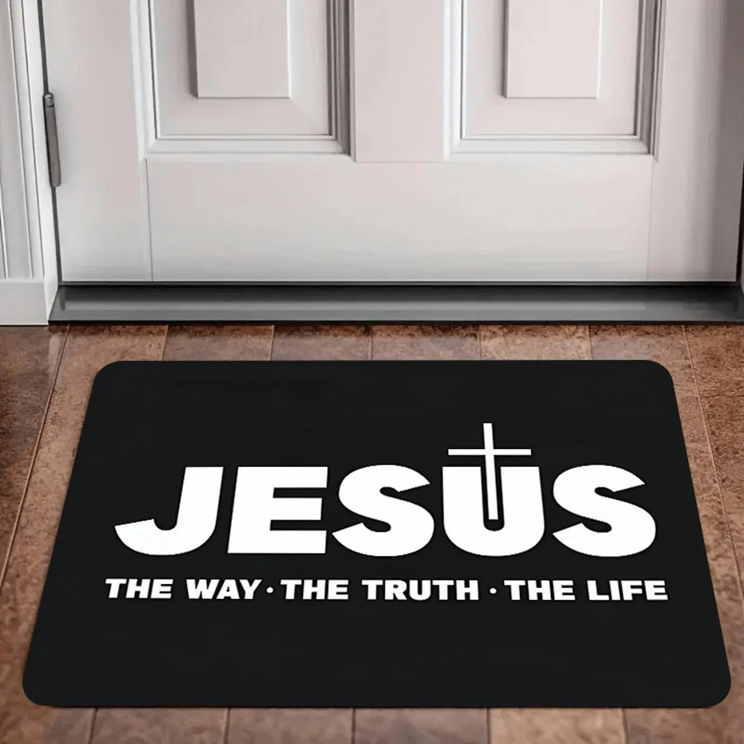 Jesus The Way The Truth The Life Cross Christian Flannel Indoor Doormat Non‑Slip Entrance Rug
