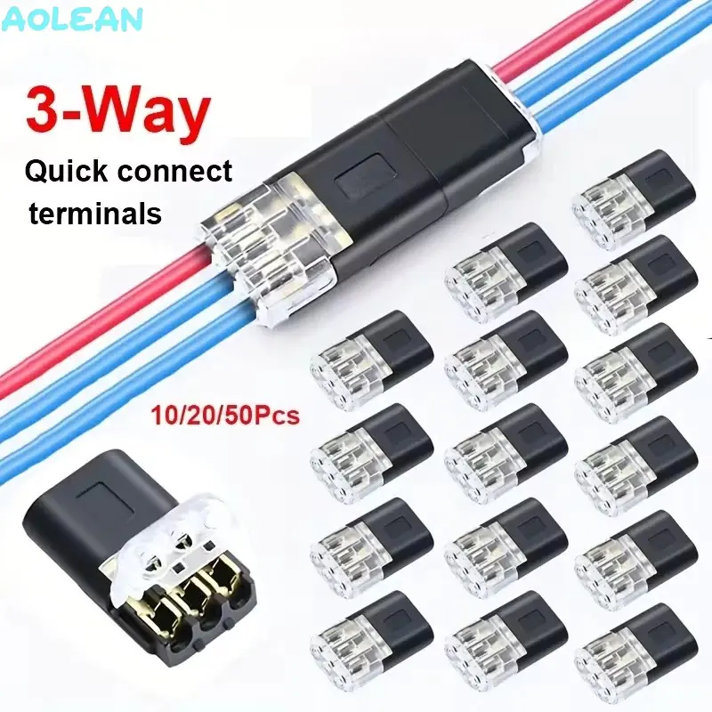 Quick Coupling Connectors, Quick Connect Terminals, Crimp Connectors, Quick Connector Coupler, 3-Pin Wire Splice Connectors for 24-20 AWG, Solderless No Stripping 3 Way Wire Connector for LED Strip, Quick Snap Connector, Clamping Force, Flexible Wire