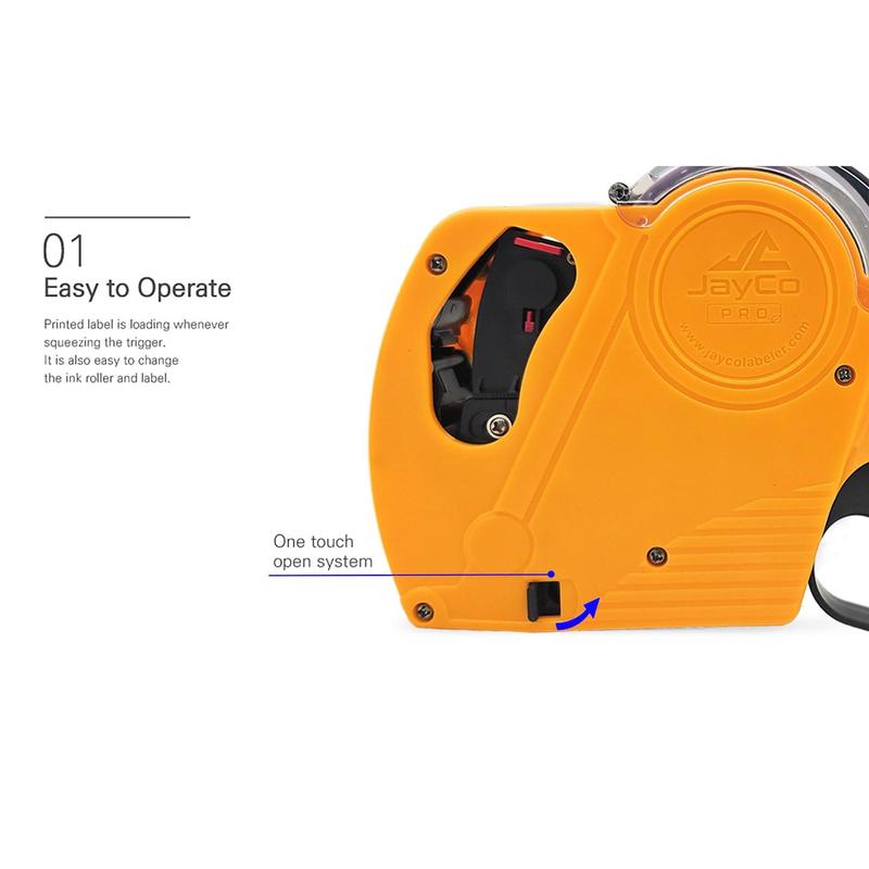 JayCo Pro 1 Line 8 Digits Price Tag Gun Kit - Includes 6,500 White Blank Labels and 1 Pre-Loaded Inker with 1 Ink Refill - for Grocery Store, Retail Shop, Garage Sale