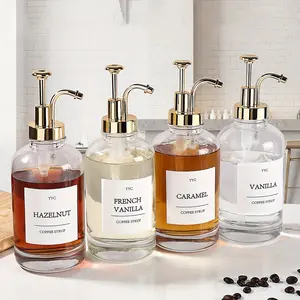 4pcs Pump Dispenser, Coffee Bar Accessories, with Coffee Syrup Dispenser, 17oz Large Capacity Syrup Dispenser, Control Syrup Density, Essential for Drinking Coffee, Free Label Included