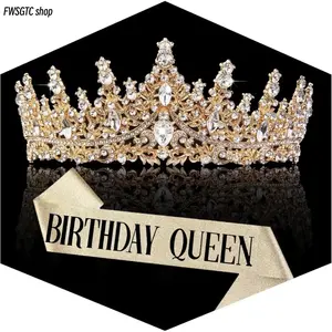 2026 Viral Trendy Womens Princess Tiara Headbands, Gold Plated Crystal Rhinestone Crown, Elegant Bridal Hair Accessory for Wedding, Birthday Party & Photoshoot Decor