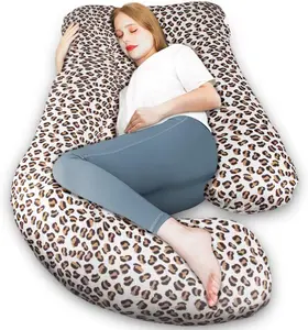 Chilling Home Pregnancy Pillow, 63 Inch J Shape Pregnancy Pillows for Sleeping, Body Pillows for Adults, Maternity Pillow for Pregnant Women, with Velvet Removable Cover, Leopard Print