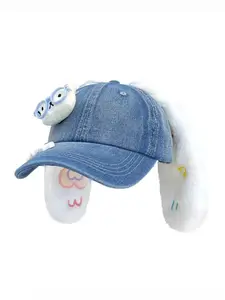 Cute Bunny Ear Baseball Cap, Plush Ears and Cartoon Animal Patch, Easter Rabbit Ear Hat, Casual Fitted Style, All Seasons