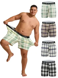 4Pcs Men's Underwear Set, High Elasticity Loose Fit Plaid Pattern, All Season Comfortable Design, Multiple Sizes Available，Styling Tips for Slightly Heavier Guys: No Tight Legs, No Tight Waist—The Perfect Father’s Day Gift for Summer