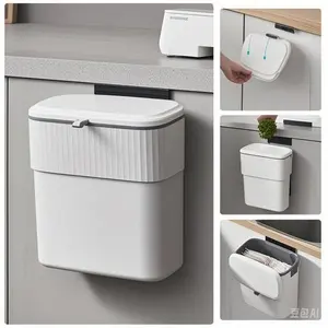 2.5 Gallon Under Sink Trash Can with Lid, Plastic Wall-Mounted Kitchen Compost Bin, Small Garbage Can for Cupboard Countertop, Space-Saving Design, Odor-Free Waste Container