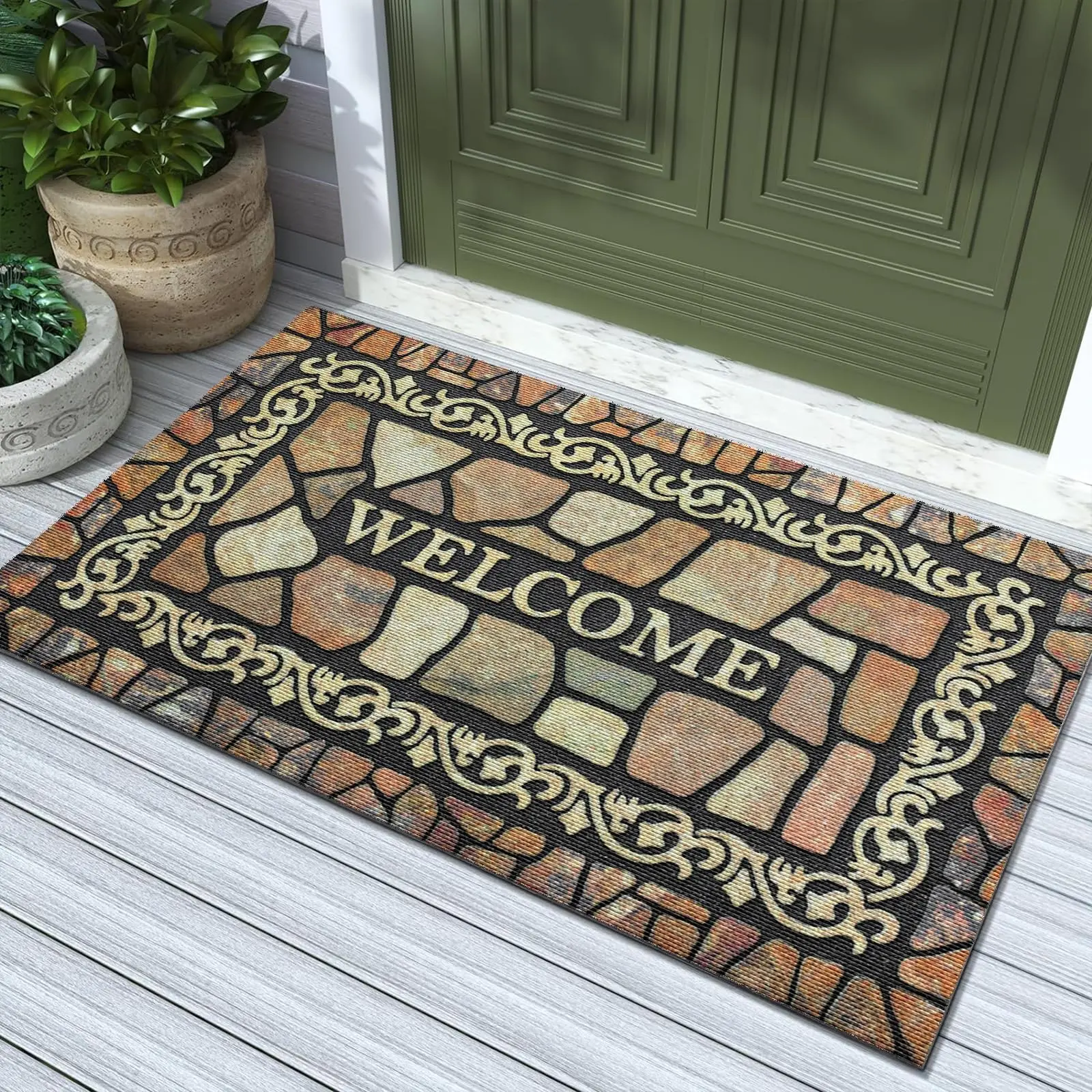 Welcome Indoor Door Mat Home Mats Non-Slip Absorbent Dirt Resist Low-Profile Inside Entry Door Mat for Practicality and Style Home Decor Rugs