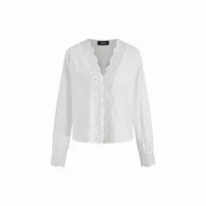 Cider 100% Cotton V-neck Long Sleeve Floral Broderie Anglaise Blouse