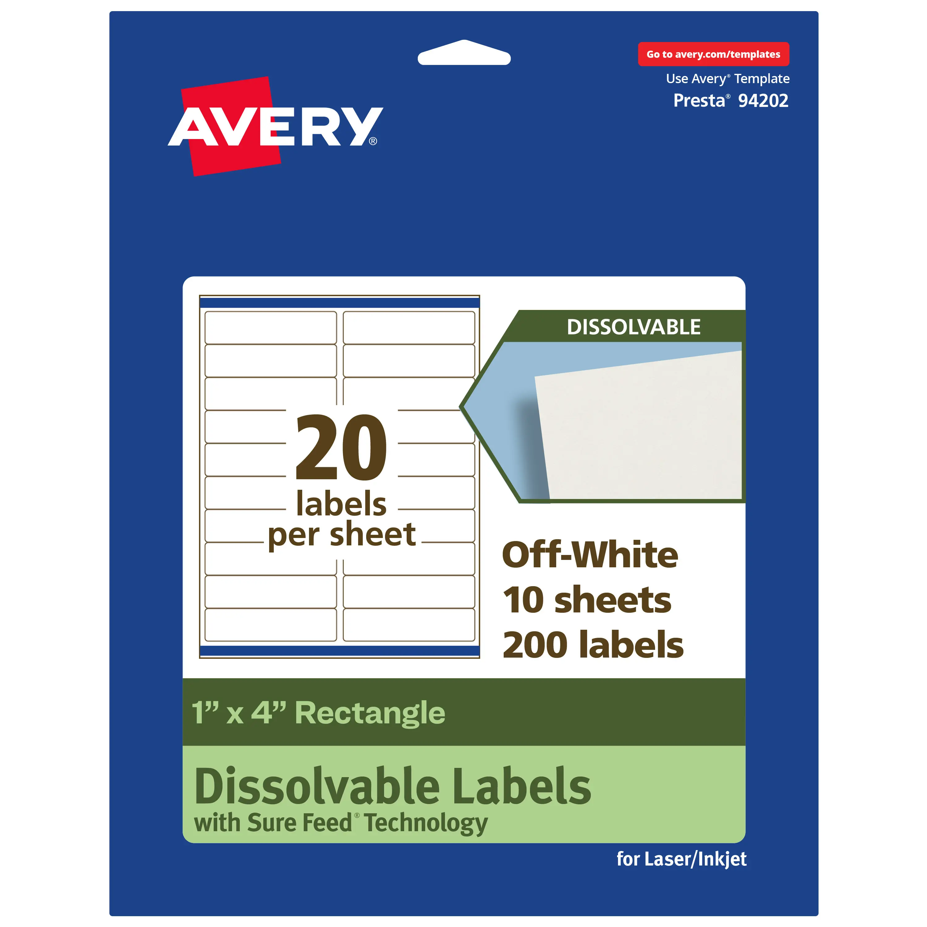 Avery Dissolvable Labels, 1" x 4" Rectangle