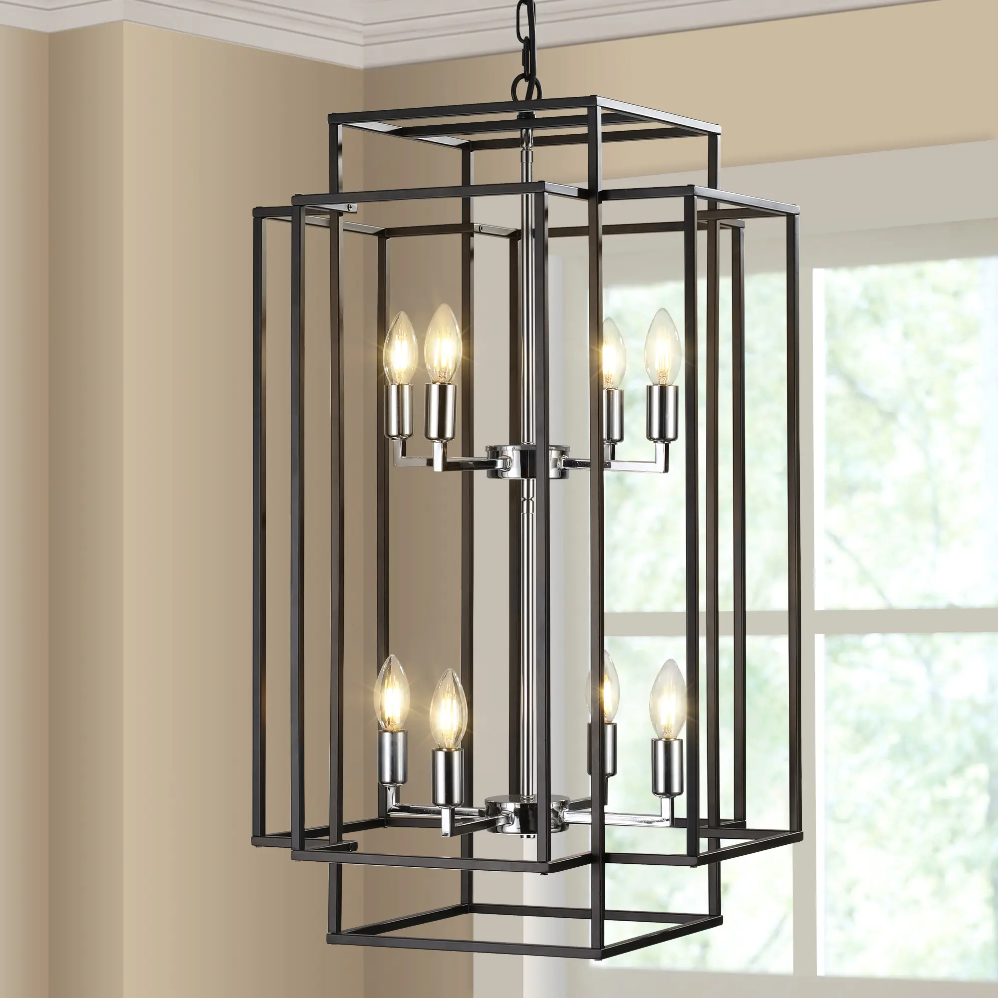 8-Light Modern Chrome Chandelier Light Fixture, Adjustable Hanging Ceiling Light for Dining Room Kitchen