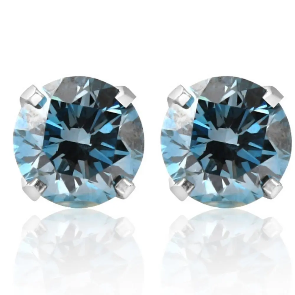 1 1/10Ct Blue Diamond Studs in 14k White Gold Lab Grown