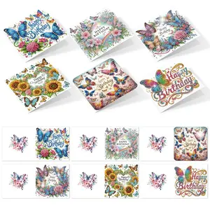 6 Pcs Diamond Art Painting Greeting Card Kits, DIY Flowers and Butterflies Birthday Greeting card Diamond Art Painting for Adults, Sparkling Diamond Designs for Festival Creative Gift