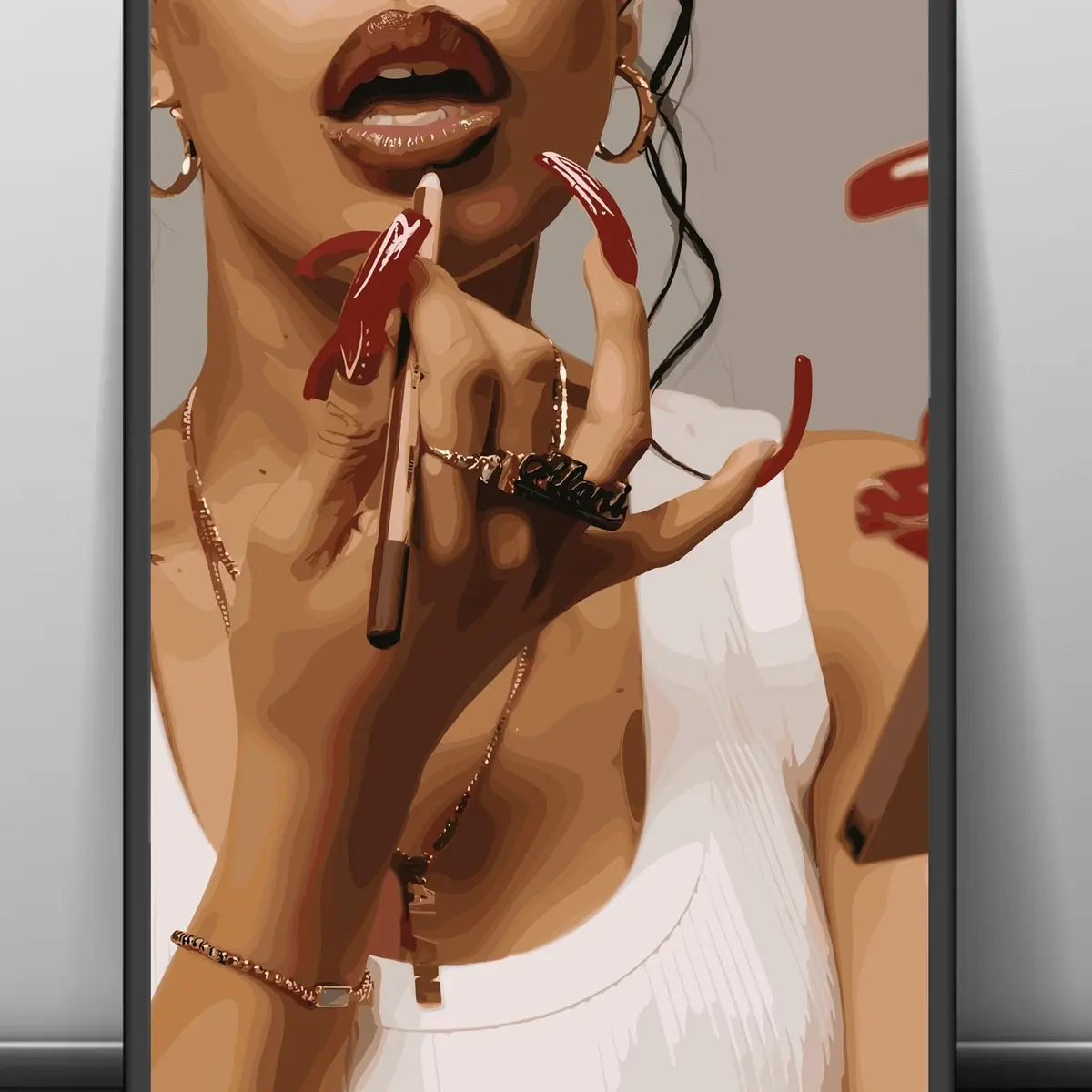 Black Girl Magic, Black Woman Art, Black Female Art, Black American Art, Black Woman with Lipstick Wall Art, Abstract Art, Fashion Wall Art, Unframed, Room Decor