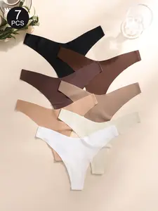 7PCS Women's Sexy Low Waist Seamless Thongs, Elastic & Comfortable Design, Plain Pattern, All-Season Wear, Ideal for Daily Use